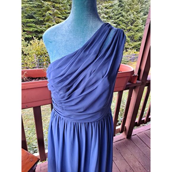 Alfred Angelo Dress Womens 12 Blue One Shoulder Chiffon Formal Gown - Picture 4 of 9